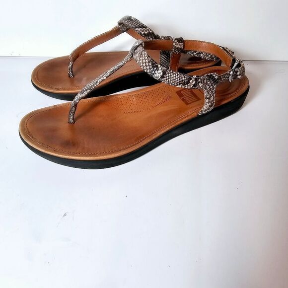 Fitflop Tia Snake Embossed Thong Sandal Size 6 - Picture 4 of 9